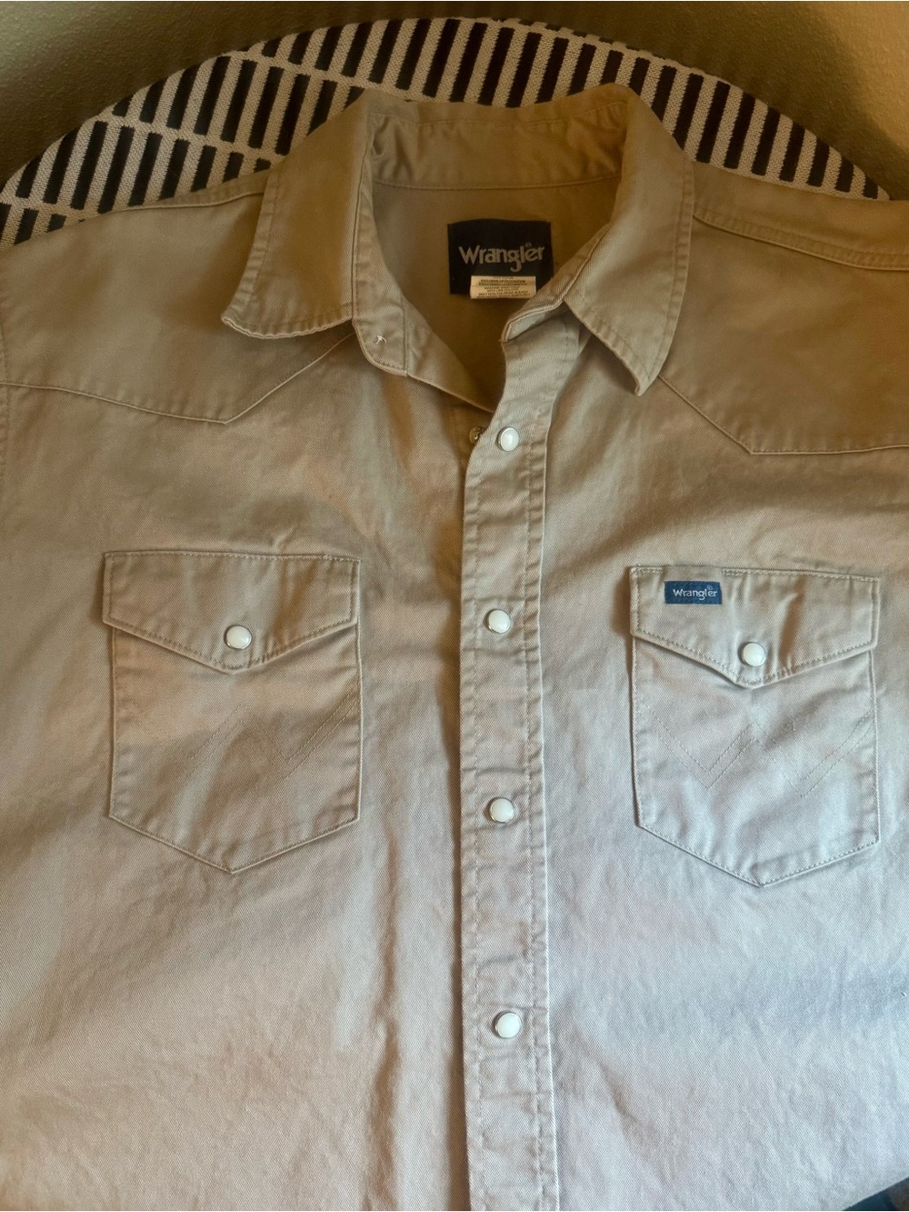 Vintage Wrangler Men's Button-Down Work Shirt in Light Tan